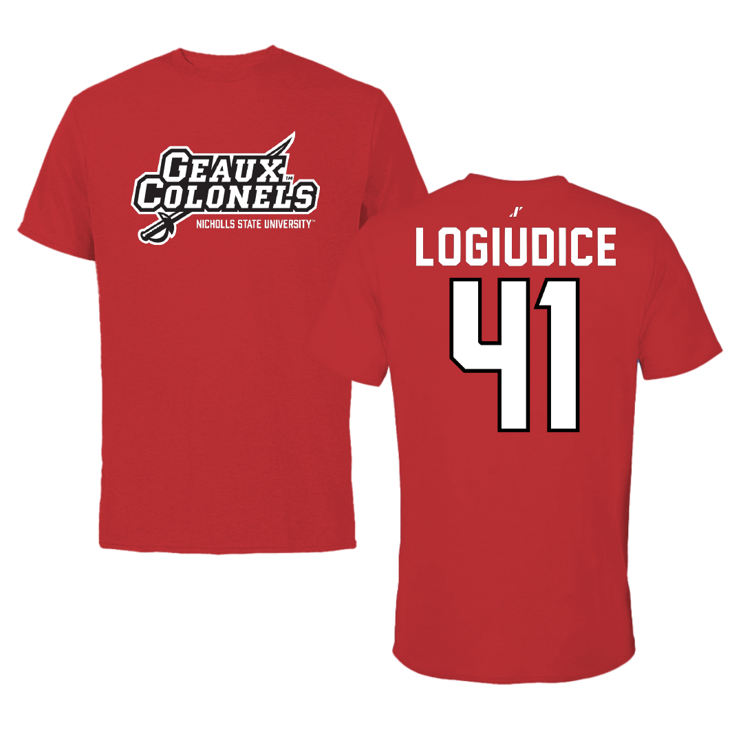 Nicholls State University Football Red General Tee - #41 Dominic LoGiudice