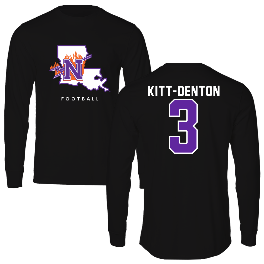 Northwestern State University Football Black Block Performance Long Sleeve - #3 Myles Kitt-Denton