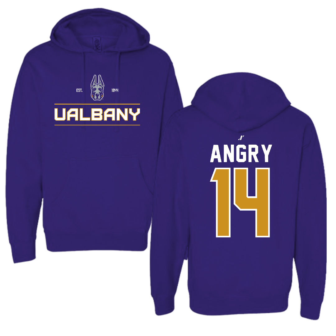 University at Albany Football Purple General Hoodie - #14 Kevon Angry