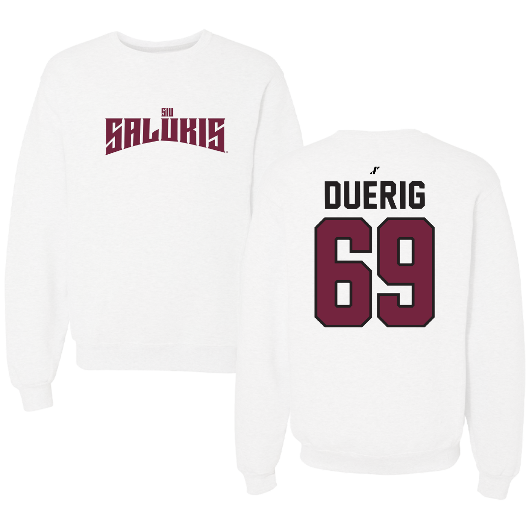 Southern Illinois University at Carbondale Football White Classic Crewneck - #69 Aidan Duerig