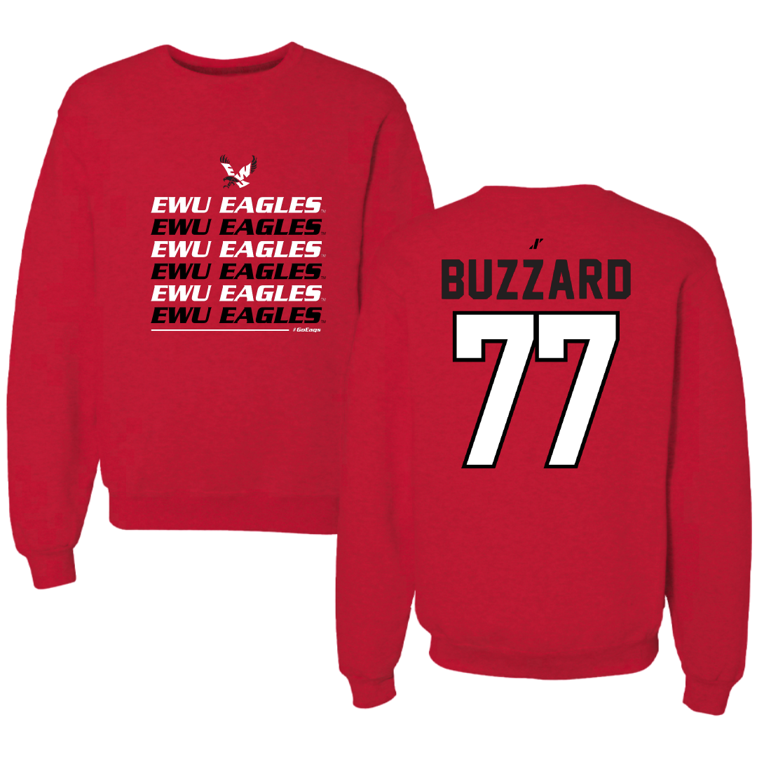 Eastern Washington University Football Red General Crewneck - #77 William Buzzard