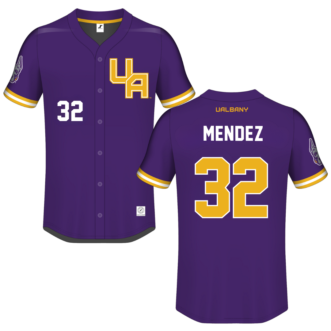 University at Albany Purple Button-Down Jersey - #32 Natasha Mendez