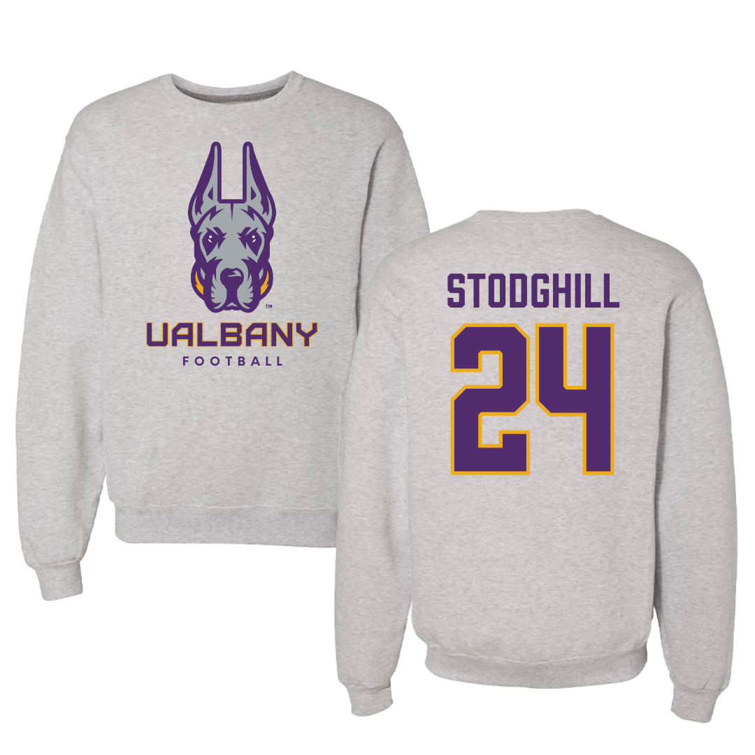 University at Albany Football Gray Crewneck - #24 Cam Stodghill