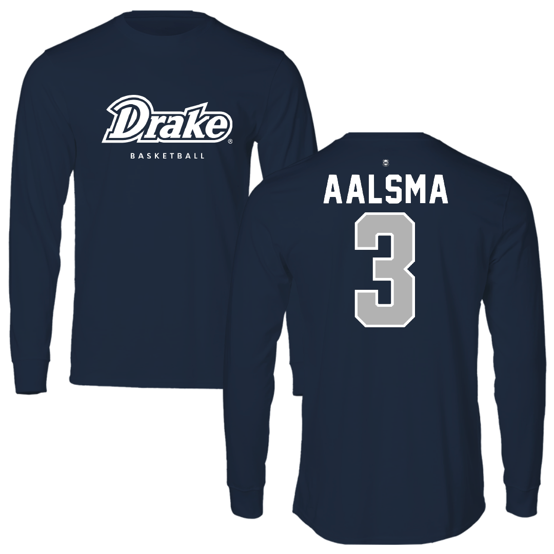 Drake University Basketball Navy Drake Long Sleeve - #3 Abbie Aalsma