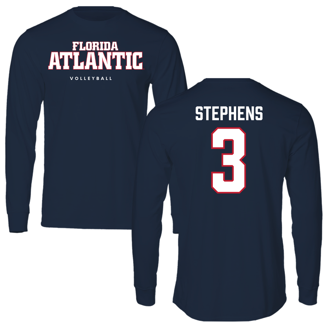 Florida Atlantic University Volleyball Navy Block Performance Long Sleeve - #3 Nono Stephens