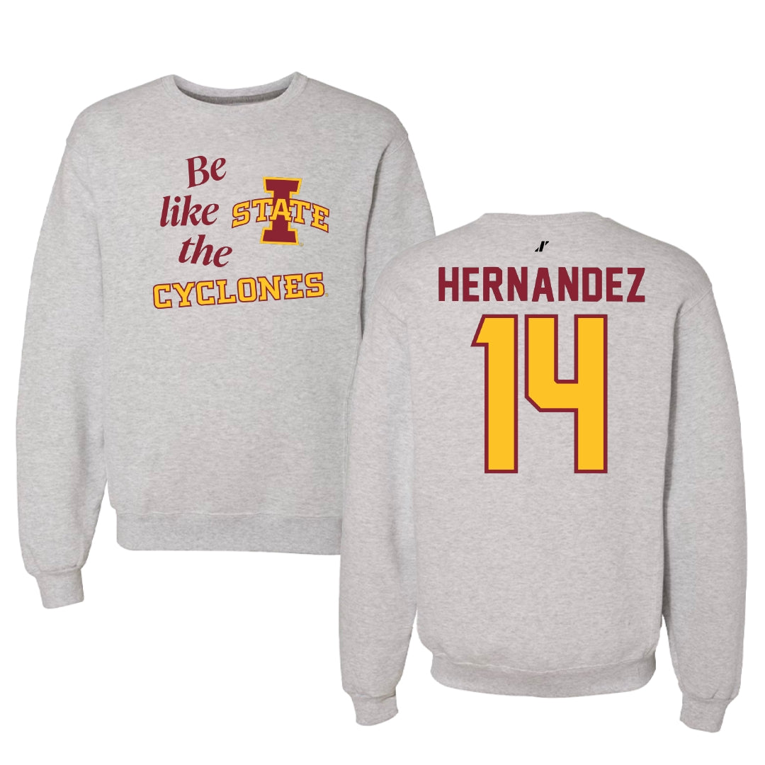 Iowa State University Soccer Light Gray Be Like Us Crewneck - #14 Lauren Hernandez