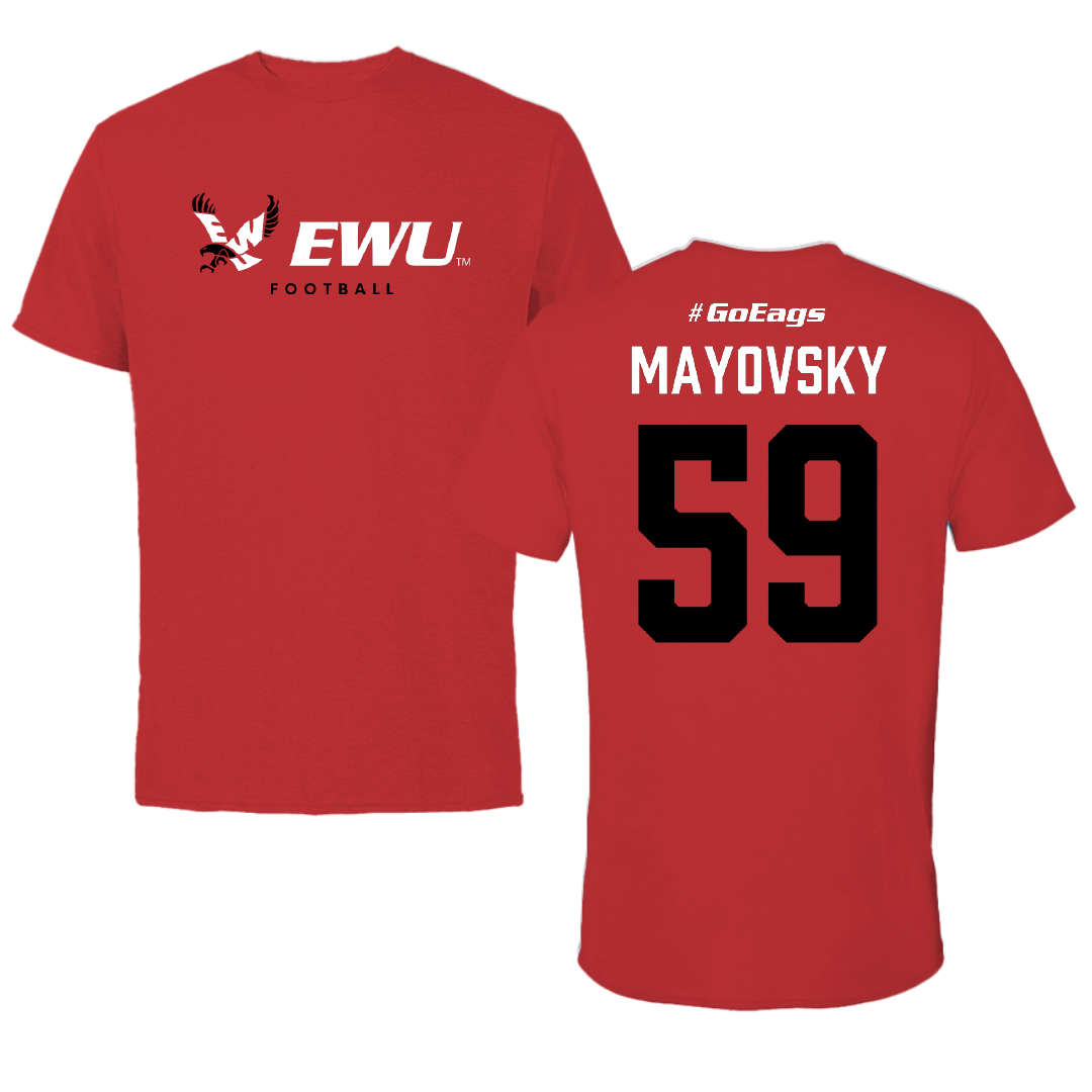 Eastern Washington University Football Red Block Performance Tee - #59 Myles Mayovsky