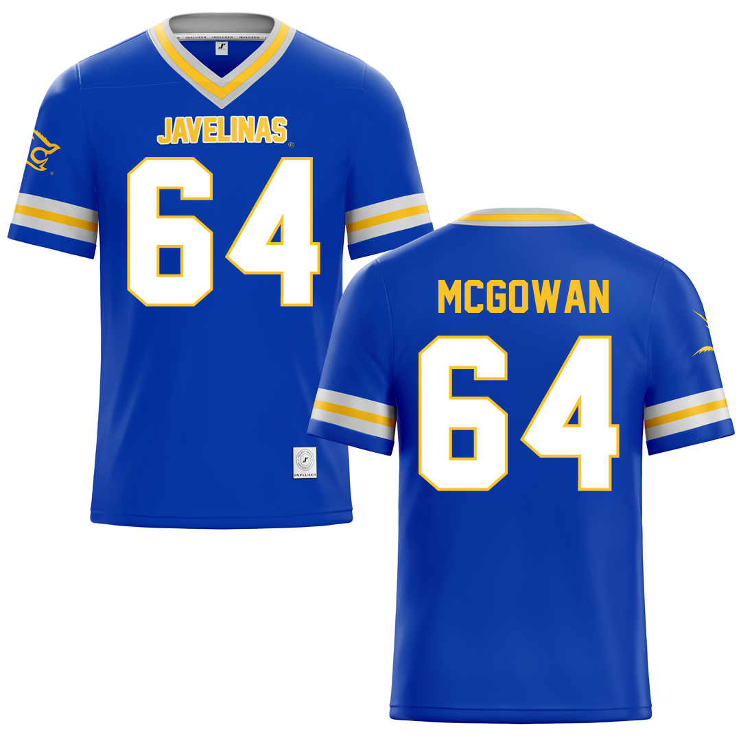 Texas A&M University-Kingsville Blue Football Jersey - #64 Kevaughnte McGowan
