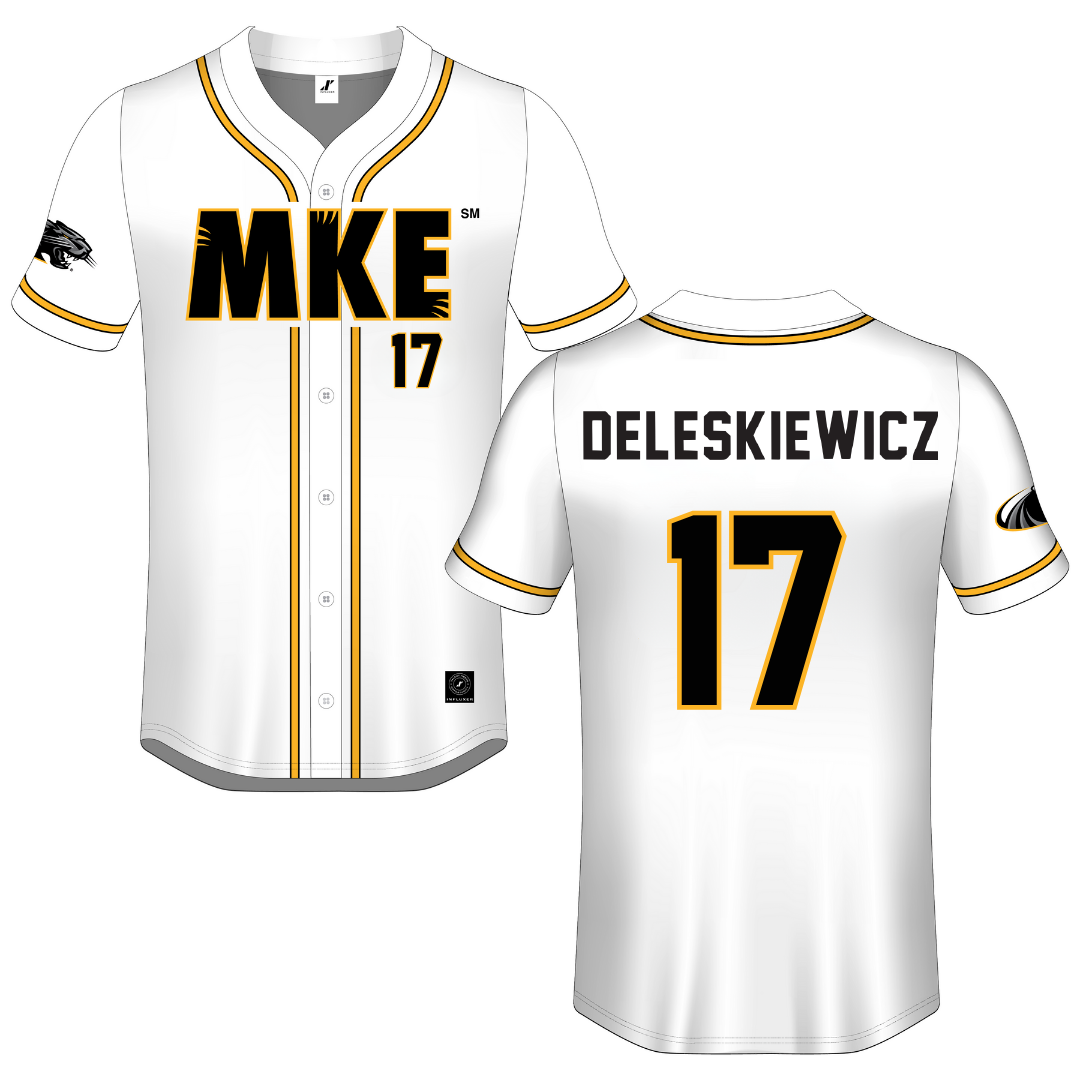 University of Wisconsin-Milwaukee White Button-Down Jersey - #17 Tyler Deleskiewicz