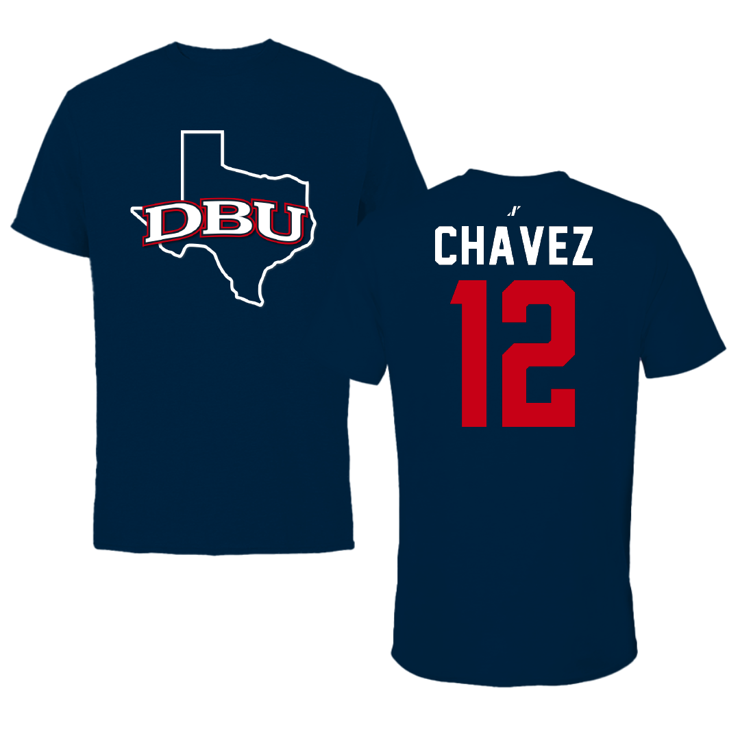 Dallas Baptist University Lacrosse Navy State Tee - #12 Luis Chavez