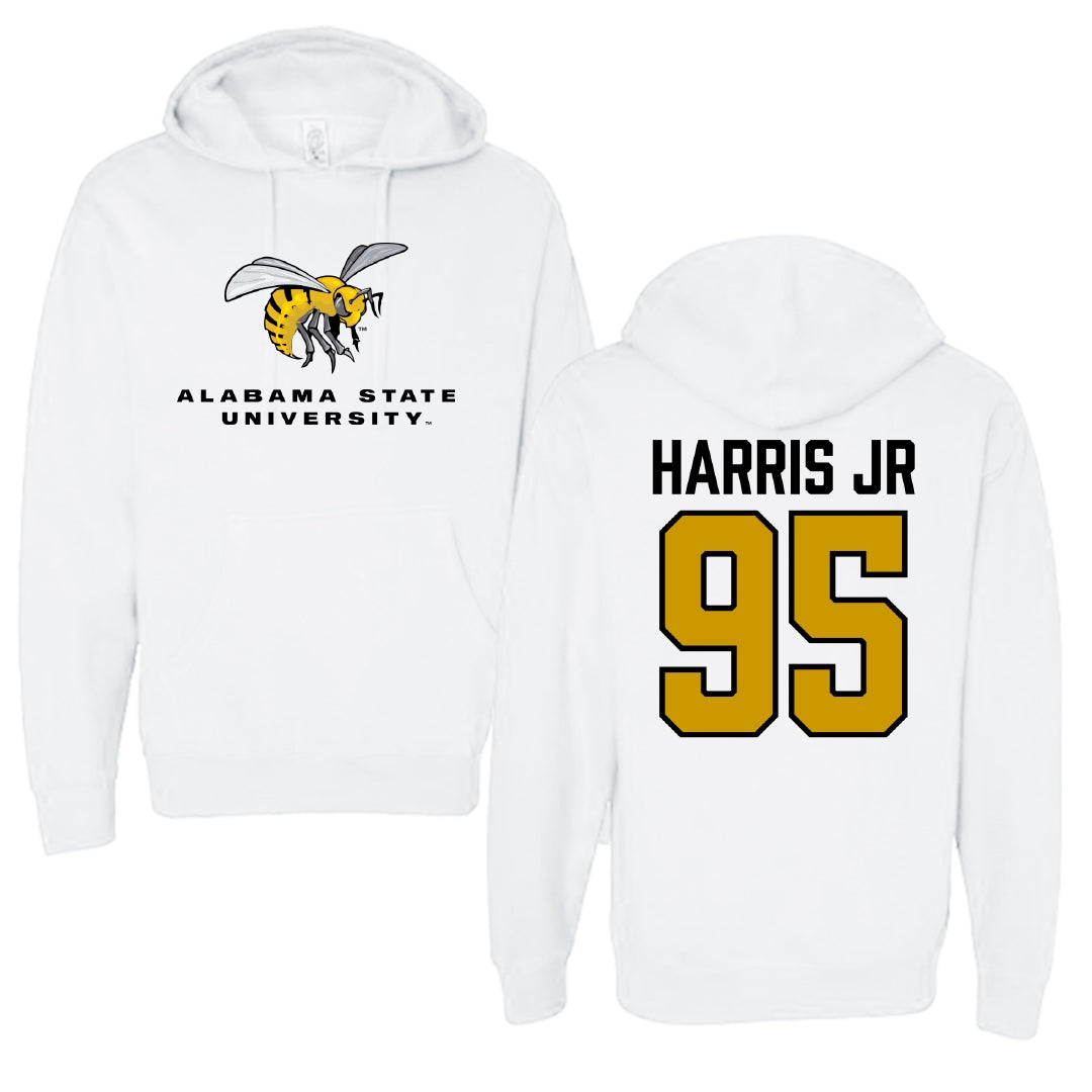 Alabama State University Football White Block Hoodie - #95 Cornell Harris Jr