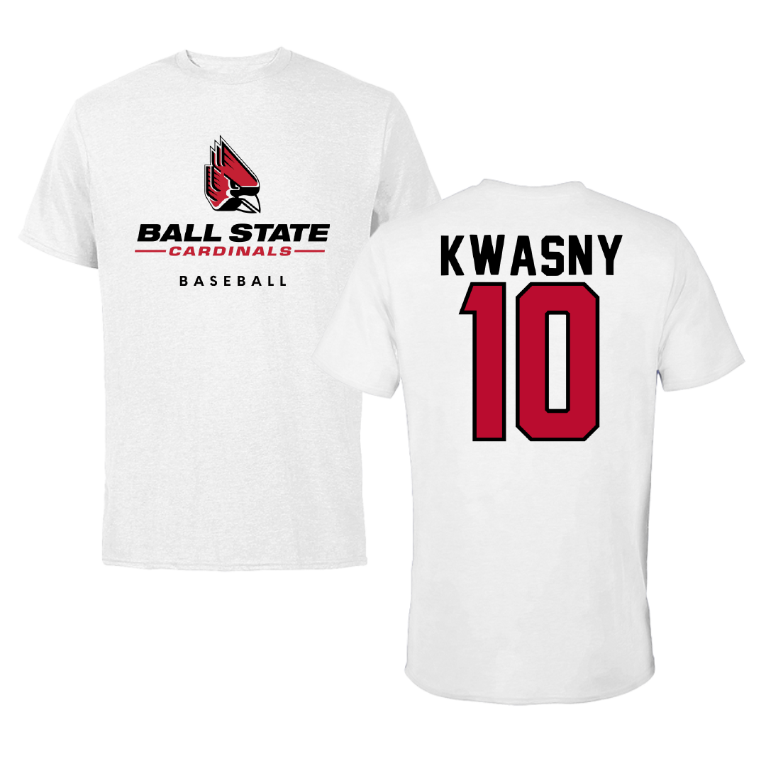 Ball State University Baseball White Tee - #10 Zach Kwasny