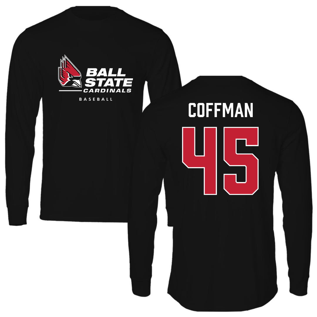 Ball State University Baseball Black Performance Long Sleeve - #45 Owen Coffman