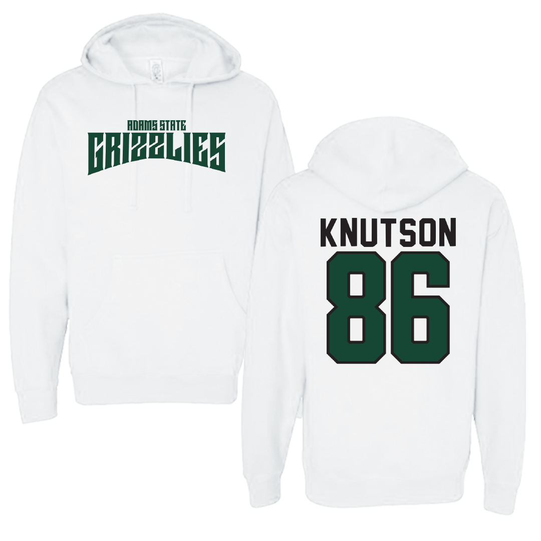 Adams State University Football White Classic Hoodie - #86 Kelin Knutson