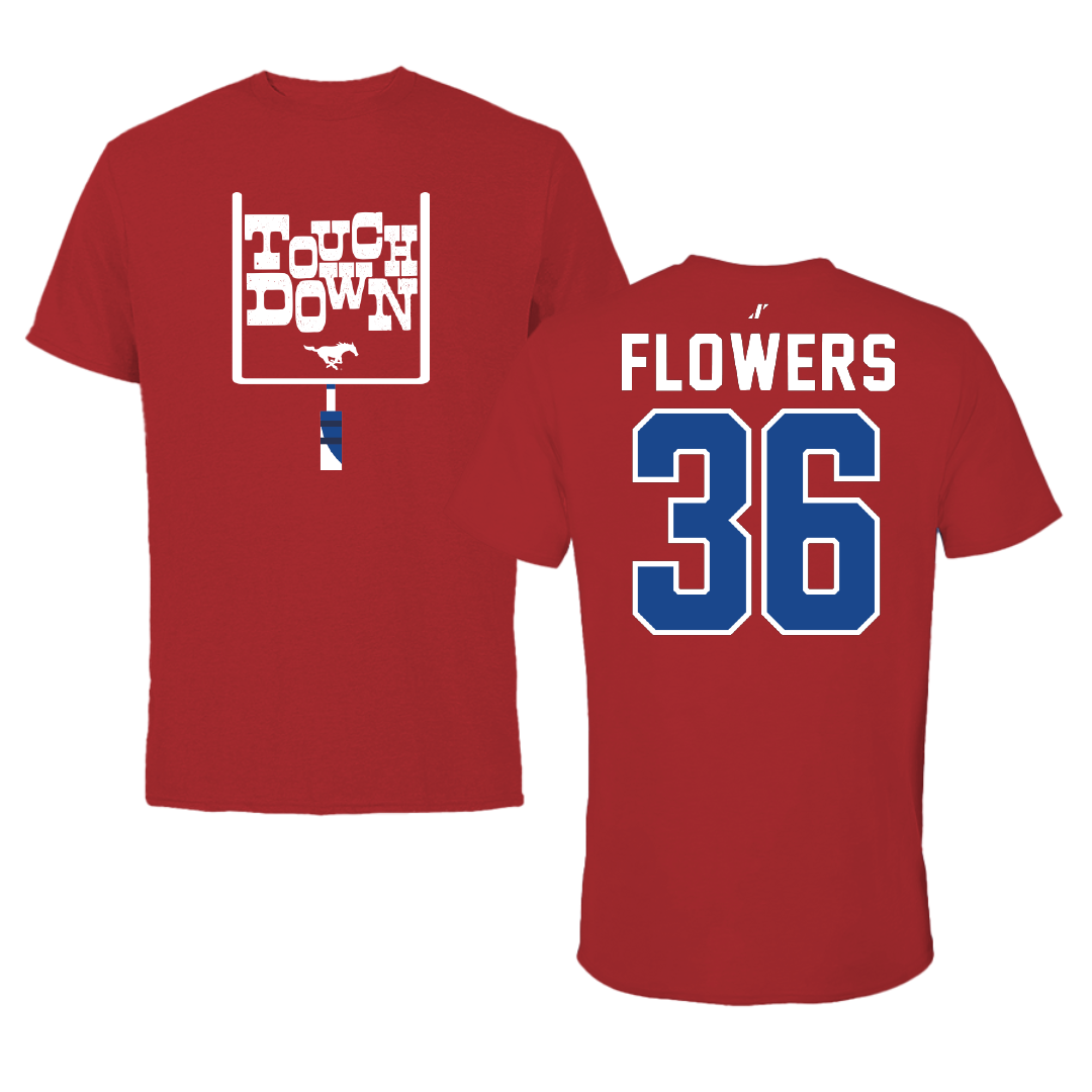 Southern Methodist University Football Canvas Red Touchdown Tee - #36 Braeden Flowers