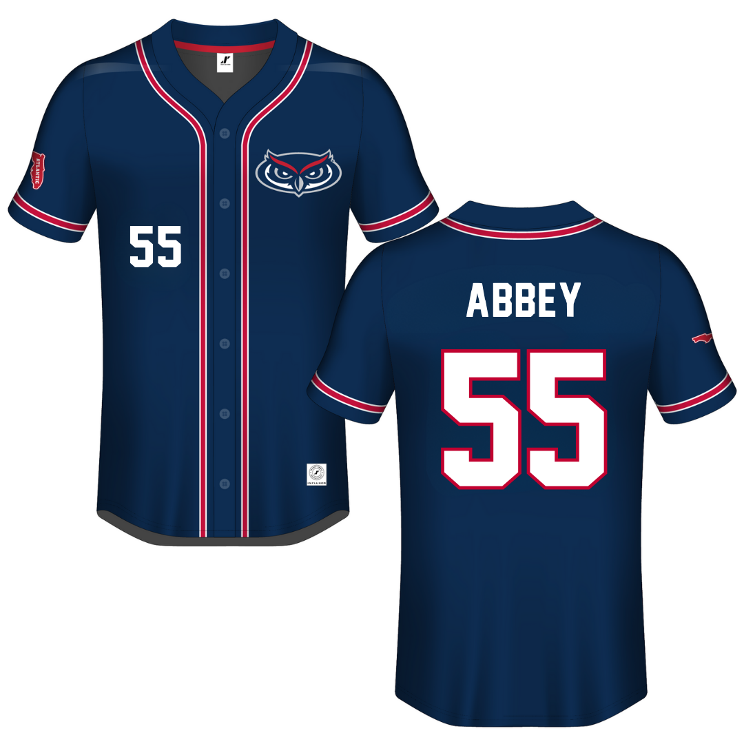 Florida Atlantic University Navy Button-Down Jersey - #55 Zachary Abbey