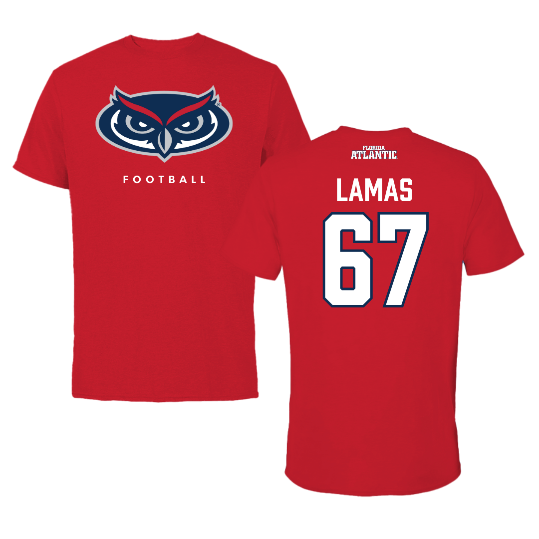 Florida Atlantic University Football Red Jersey Performance Tee - #67 Andre Lamas