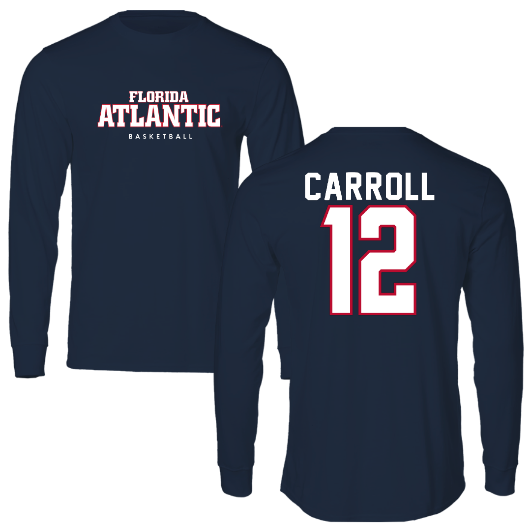 Florida Atlantic University Basketball Navy Block Performance Long Sleeve - #12 Tre Carroll