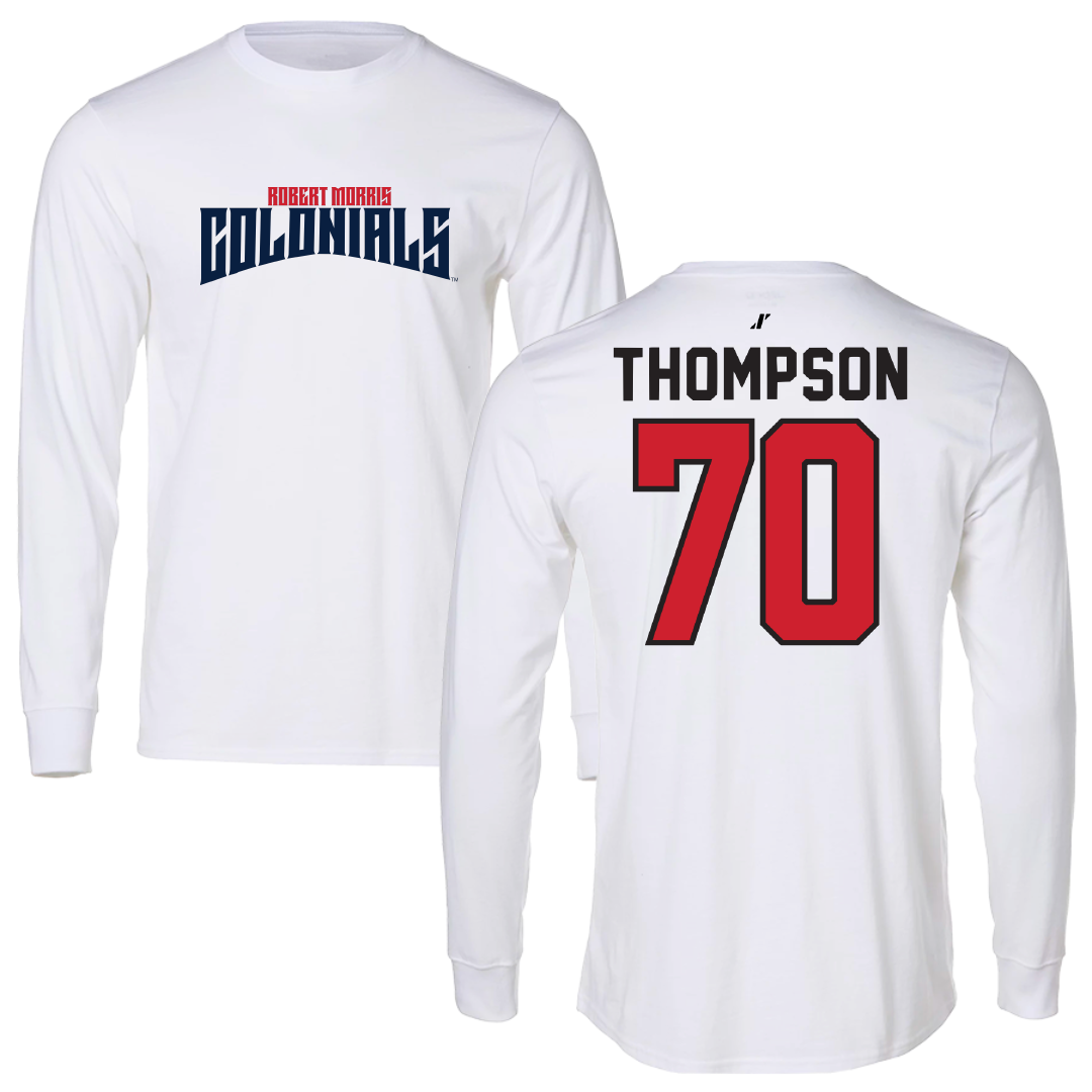 Robert Morris University Football White Classic Long Sleeve - #70 Dante Thompson