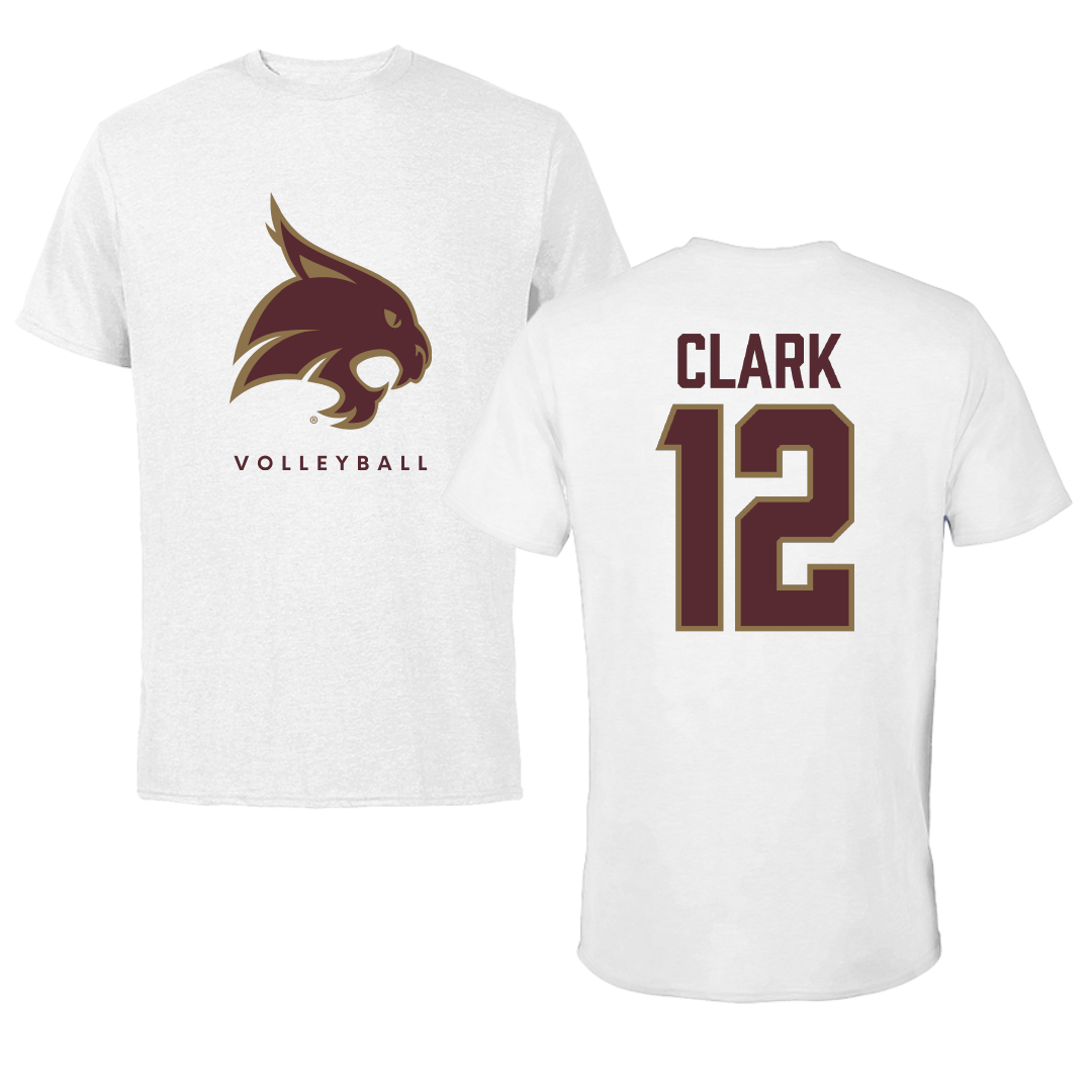 Texas State University Volleyball White Performance Tee - #12 Alyssa Clark