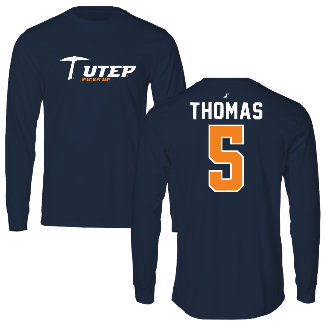 University of Texas at El Paso Football Navy General Long Sleeve - #5 Kam Thomas