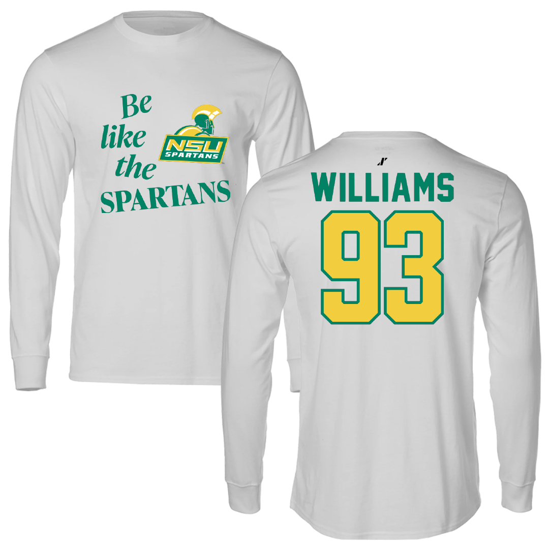 Norfolk State University Football Light Gray Be Like Us Performance Long Sleeve - #93 Jaylen Williams