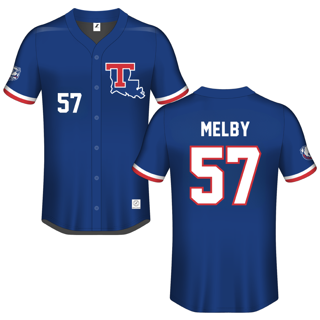 Louisiana Tech University Blue Button-Down Jersey - #57 Will Melby