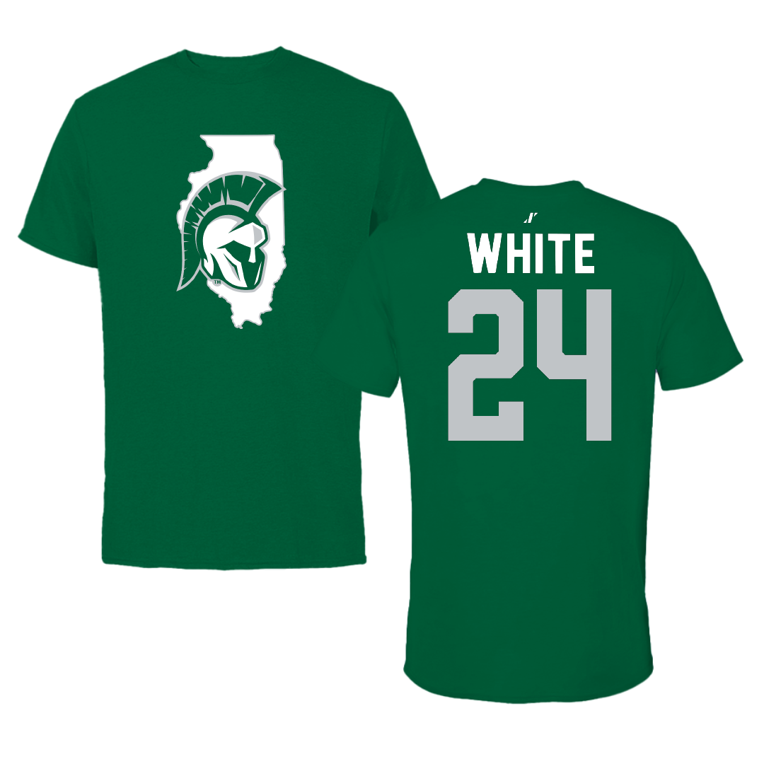 Illinois Wesleyan University Soccer Green State Tee - #24 Sawyer White
