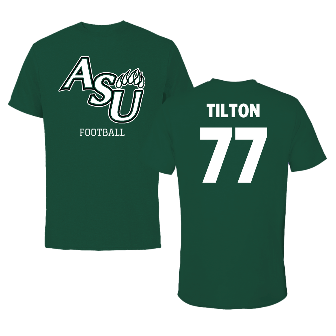 Adams State University Football Green Performance Tee - #77 Wyatt Tilton