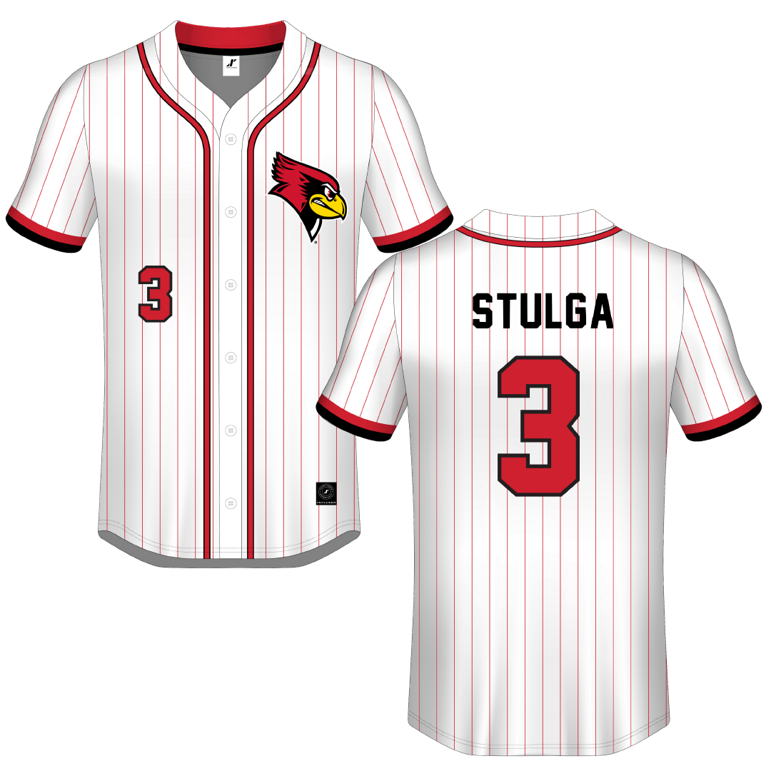 Illinois State University White Pinstripe Button-Down Jersey - #3 Luke Stulga