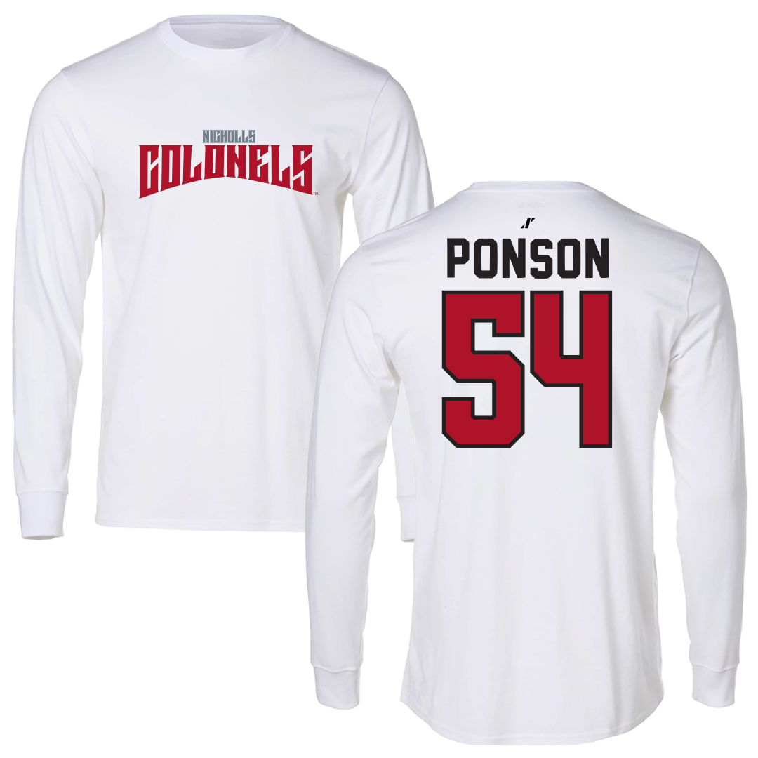 Nicholls State University Football White Classic Long Sleeve - #54 Aaron Ponson