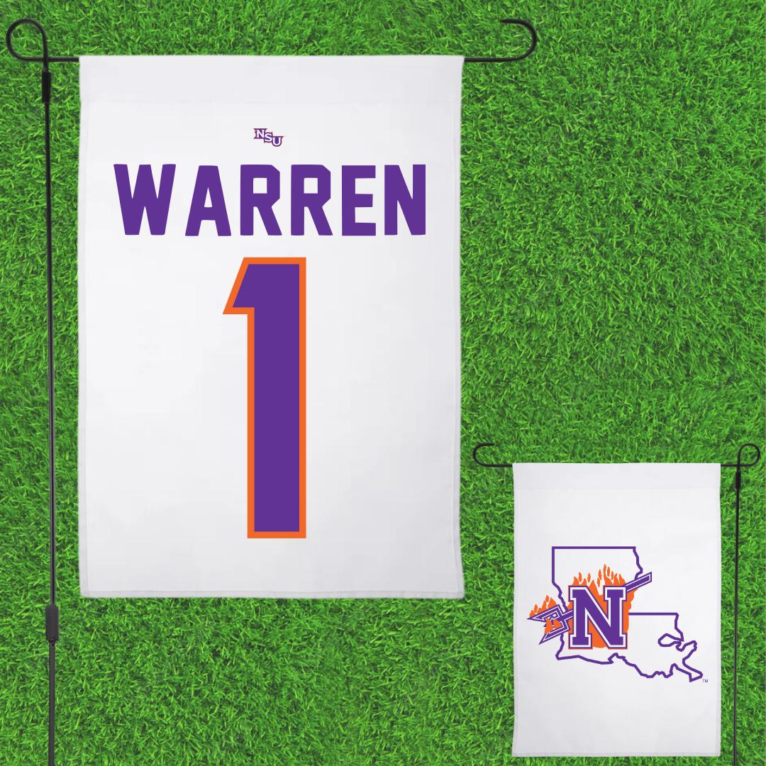 Northwestern State University Basketball White Garden Flag - #1 JT Warren