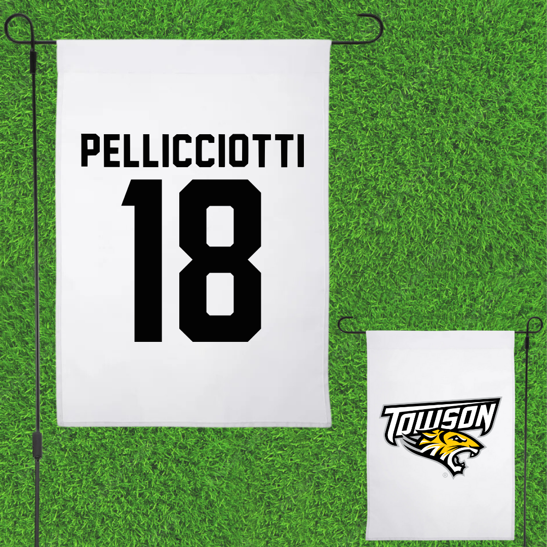 Towson University Football White Garden Flag - #18 Jack Pellicciotti