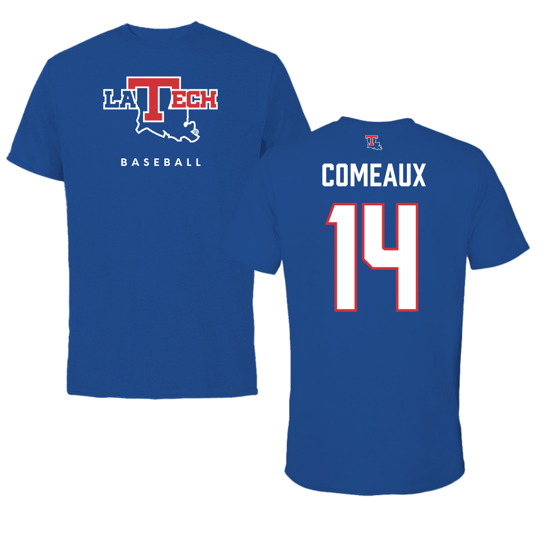Louisiana Tech University Baseball True Royal Performance Tee - #14 Grant Comeaux