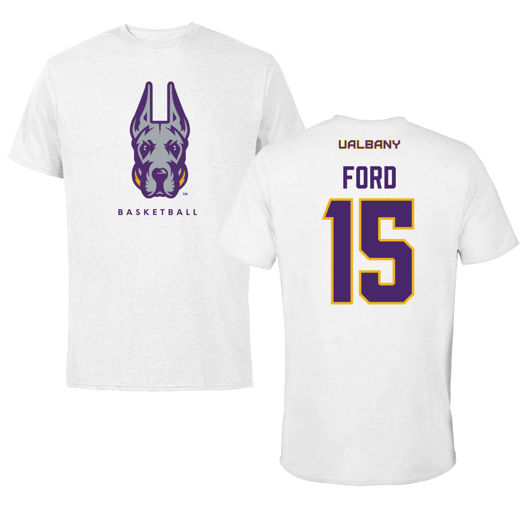 University at Albany Basketball White Mascot Tee - #15 Hailee Ford