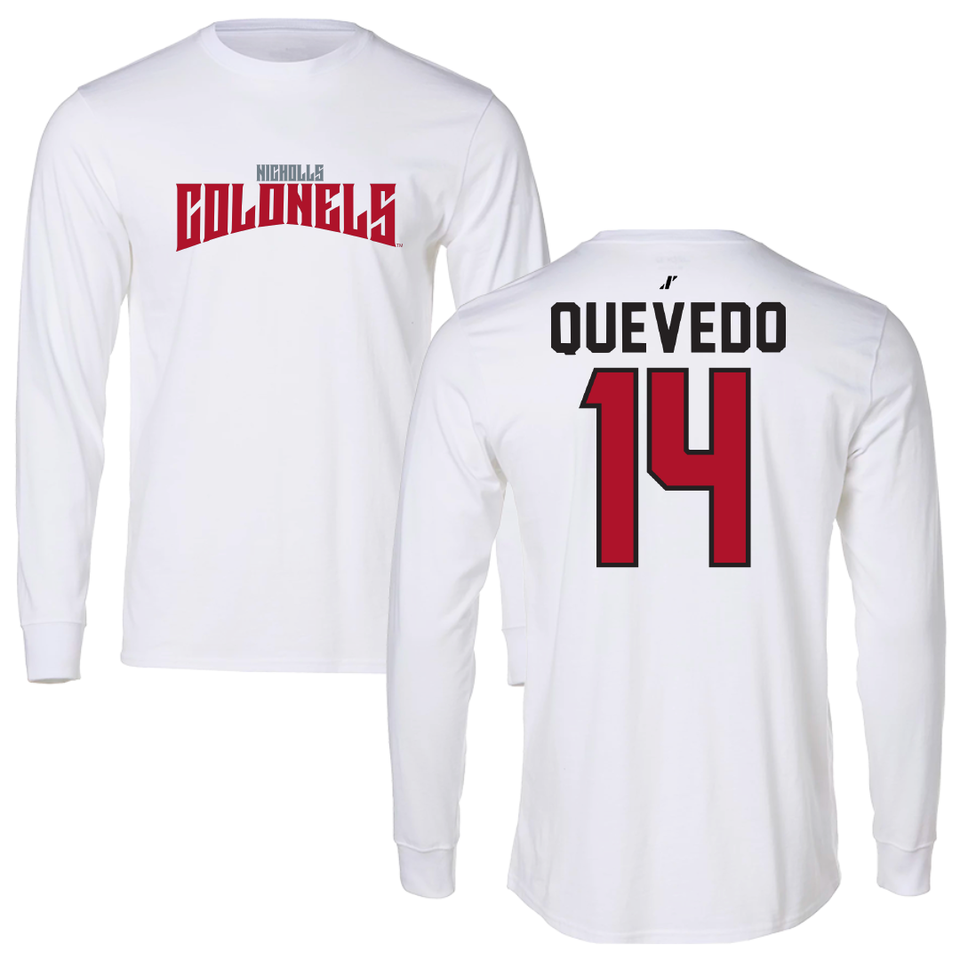 Nicholls State University Baseball White Classic Performance Long Sleeve - #14 Michael Quevedo