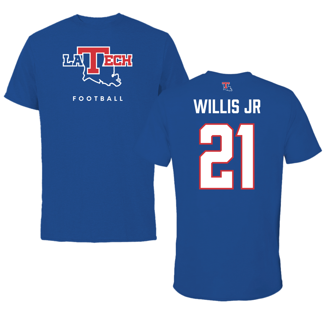 Louisiana Tech University Football True Royal Performance Tee - #21 Keith Willis Jr