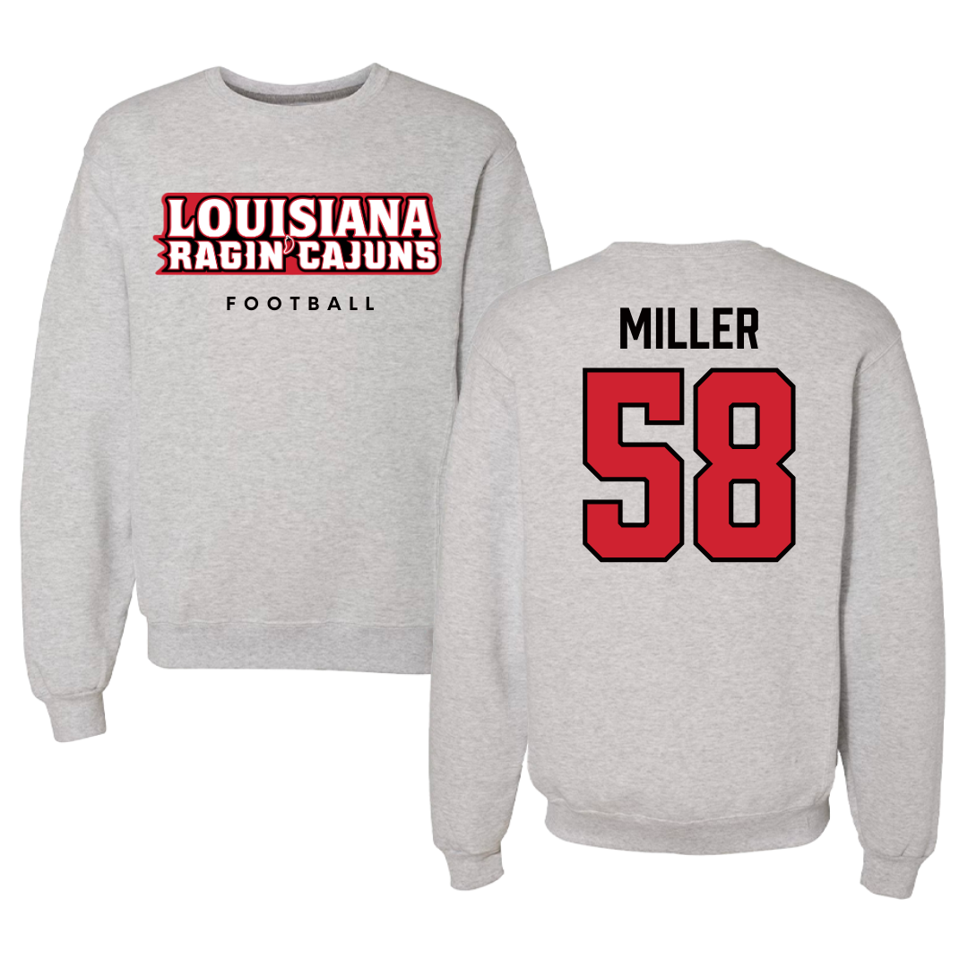 University of Louisiana at Lafayette Football Gray Crewneck - #58 Grant Miller