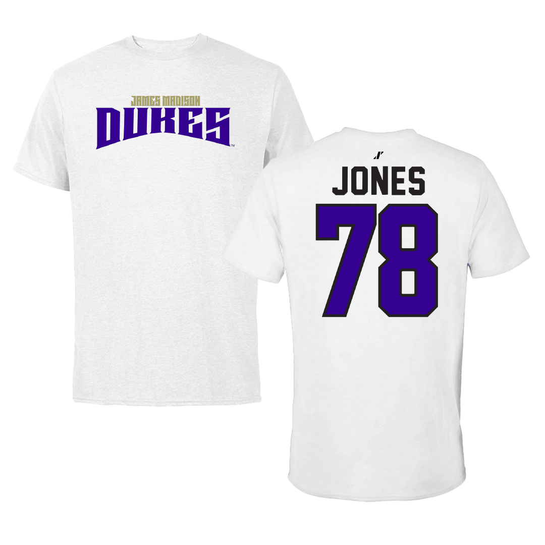 James Madison University Football White Classic Tee - #78 Cameron Jones