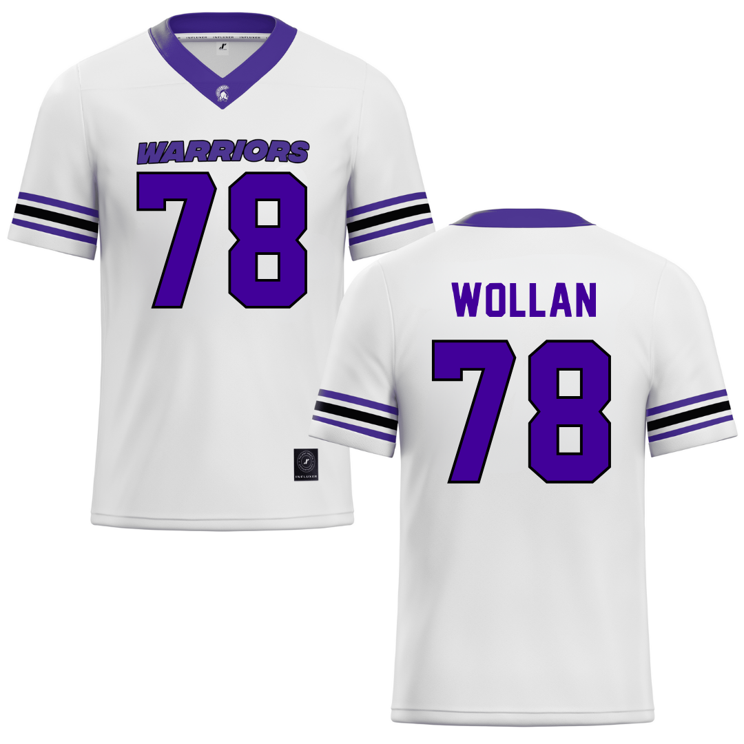 Winona State University White Football Jersey - #78 Garit Wollan