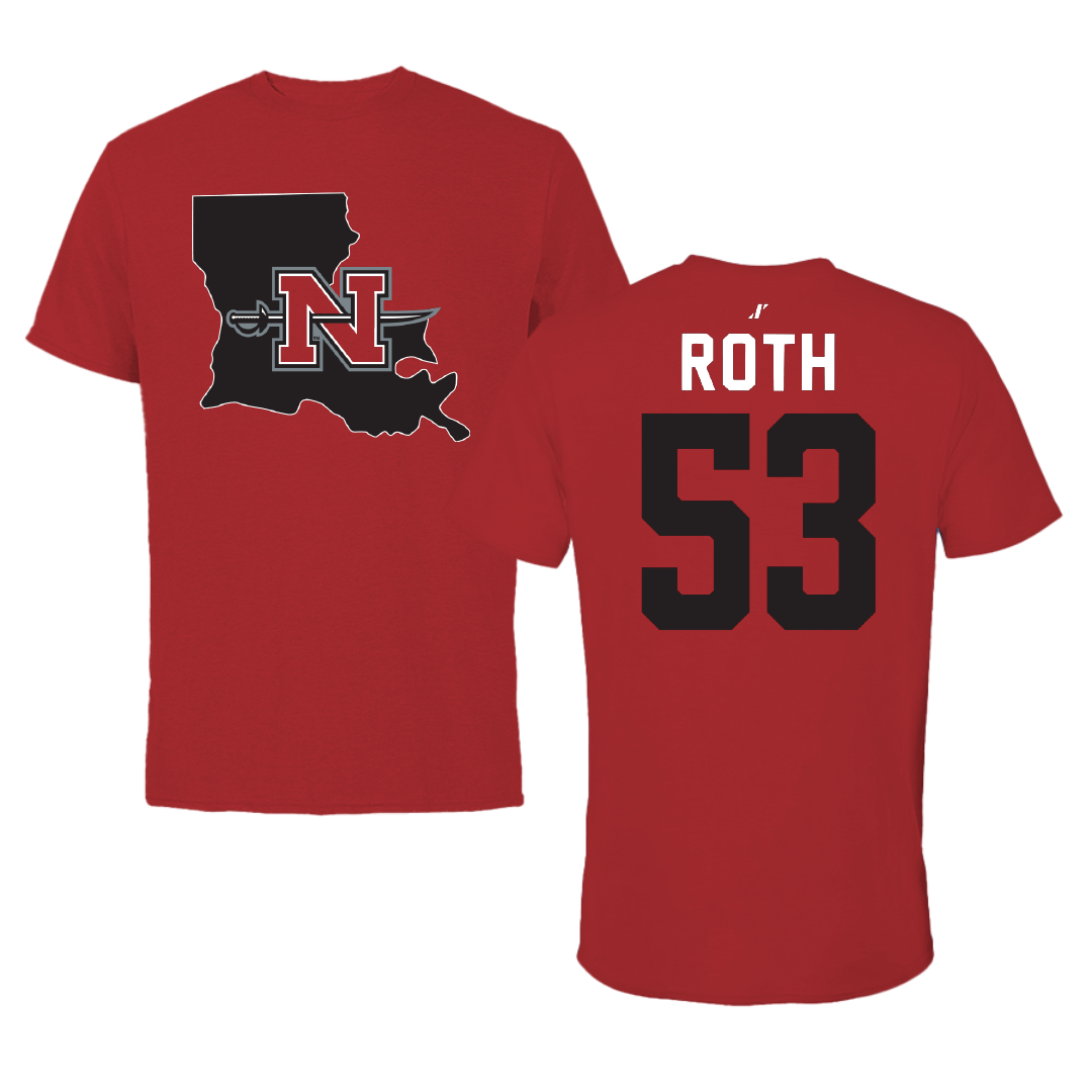Nicholls State University Football Canvas Red State Tee - #53 Craig Roth