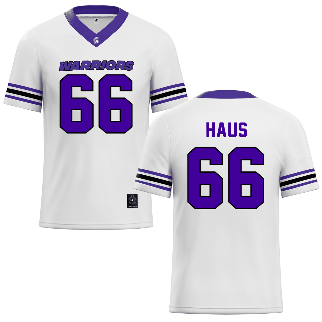 Winona State University White Football Jersey - #66 Blake Haus