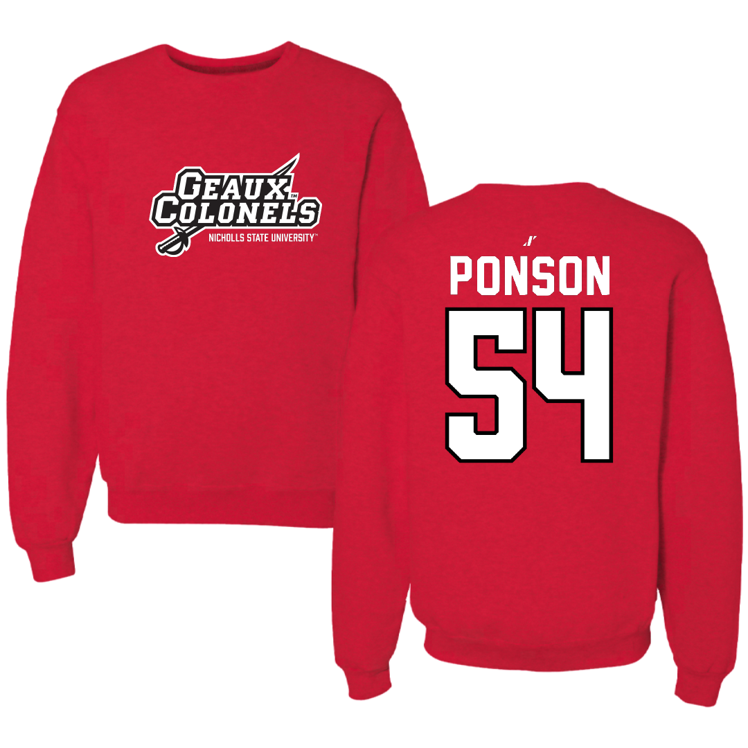 Nicholls State University Football Red General Crewneck - #54 Aaron Ponson