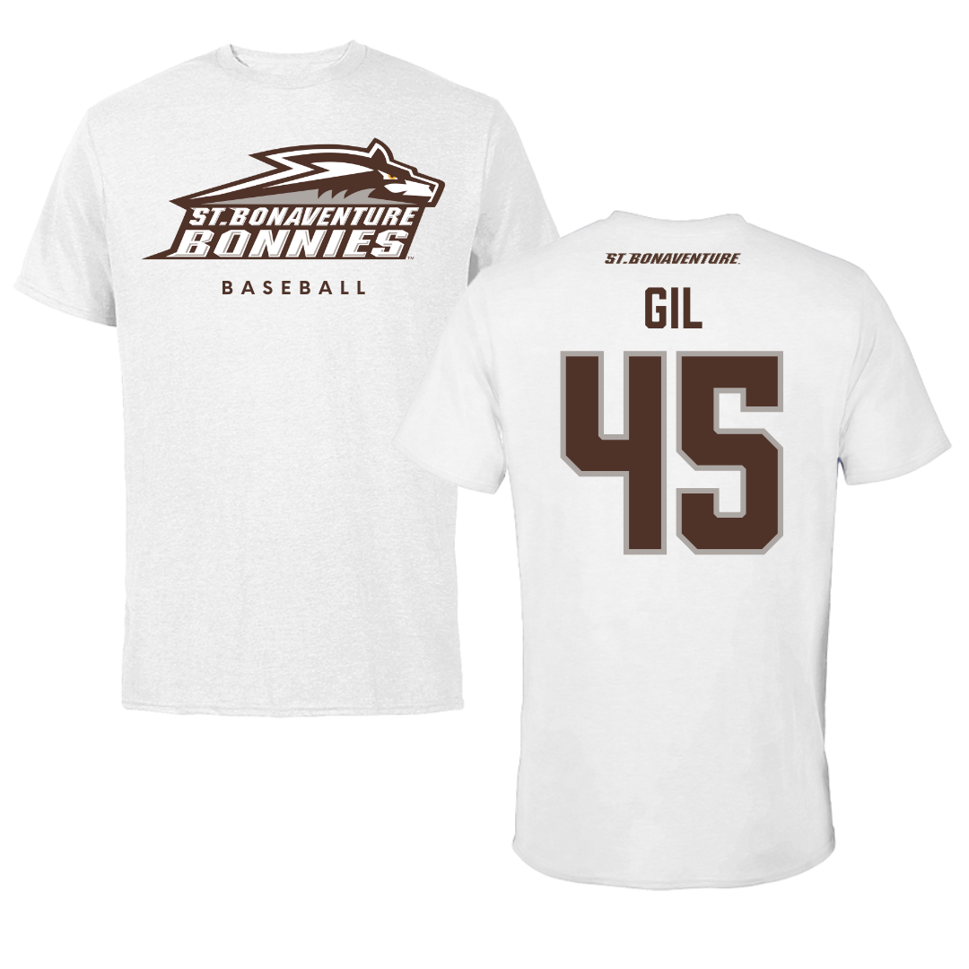 St. Bonaventure University Baseball White Performance Tee - #45 Samuel Gil