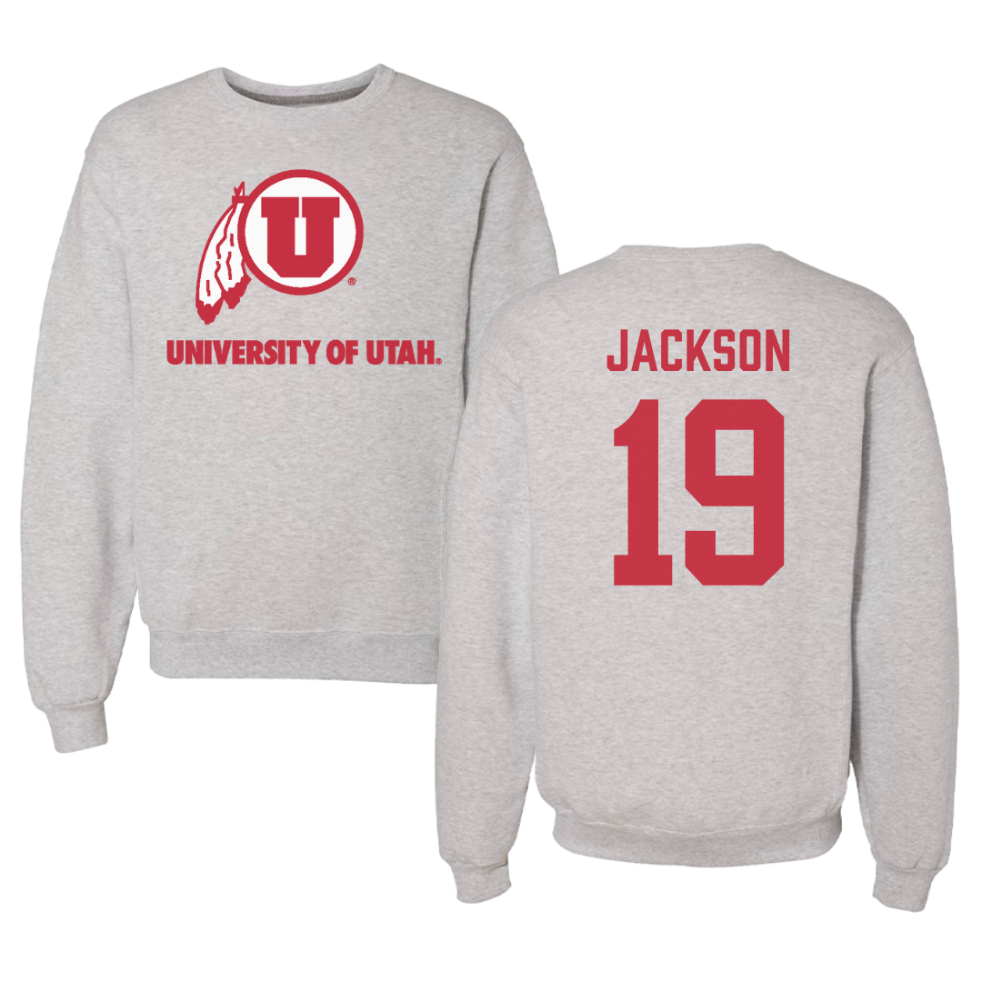 University of Utah Soccer Gray Crewneck - #19 Baylie Jackson