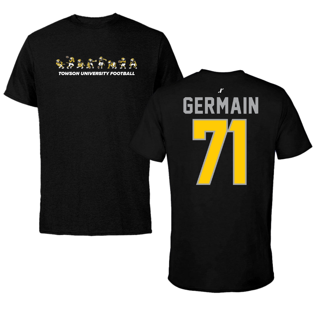 Towson University Football Black Cartoon Doc Team Performance Tee - #71 Jean Germain