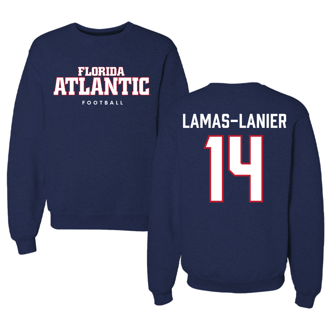 Florida Atlantic University Football Navy Crewneck - #14 Courtney Lamas-Lanier