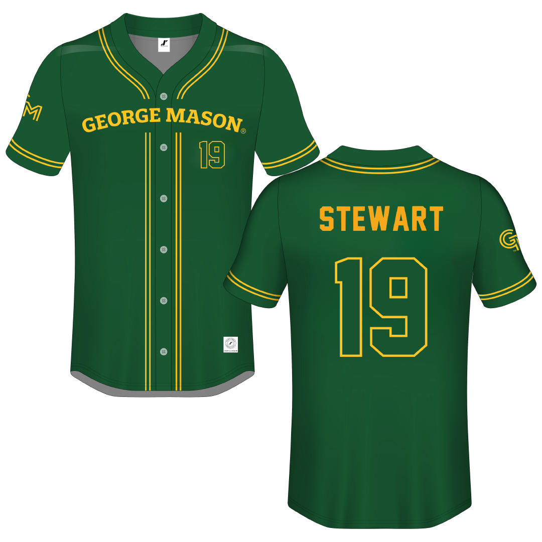 George Mason University Green GM Button-Down Jersey - #19 Owen Stewart