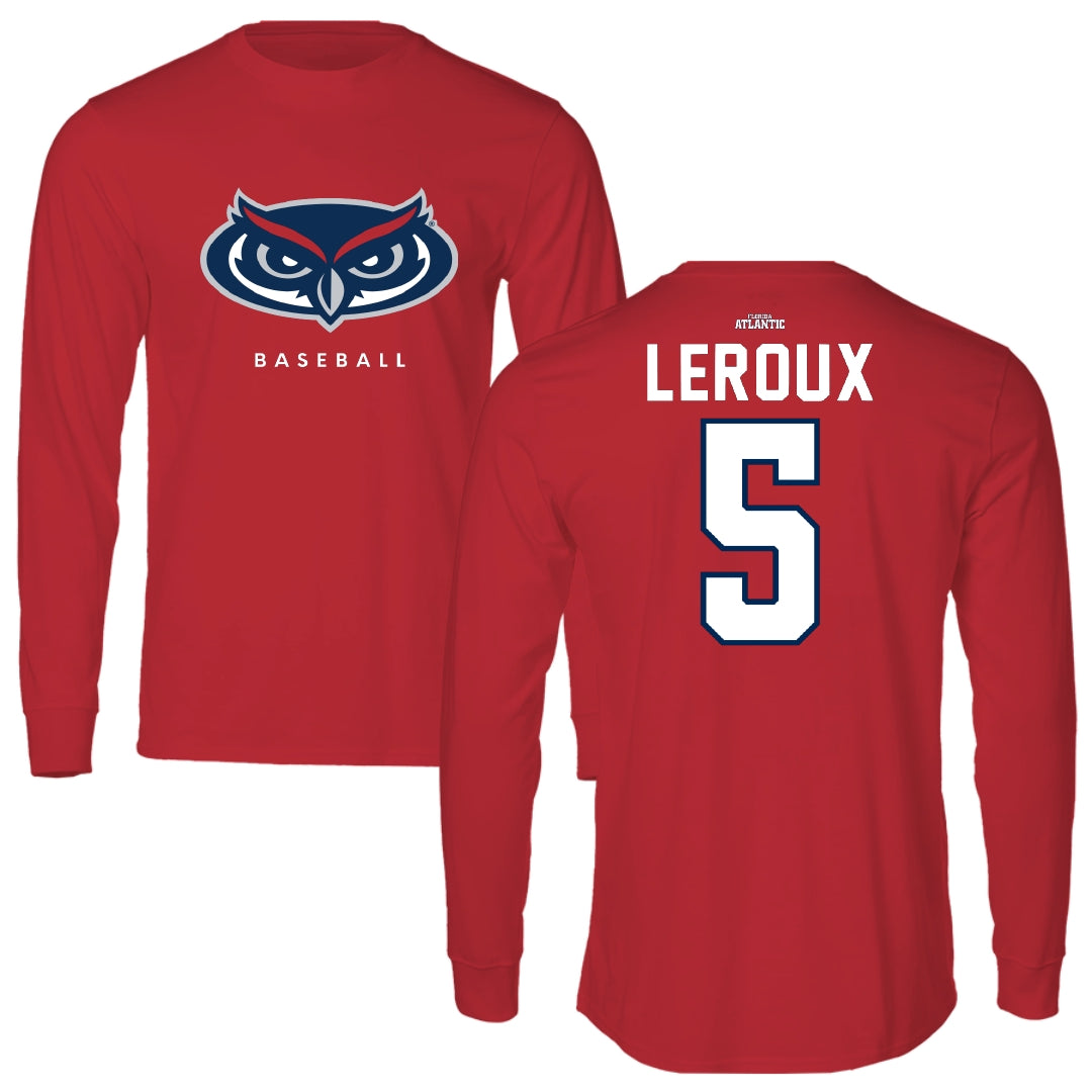 Florida Atlantic University Baseball Red Long Sleeve - #5 Brando Leroux