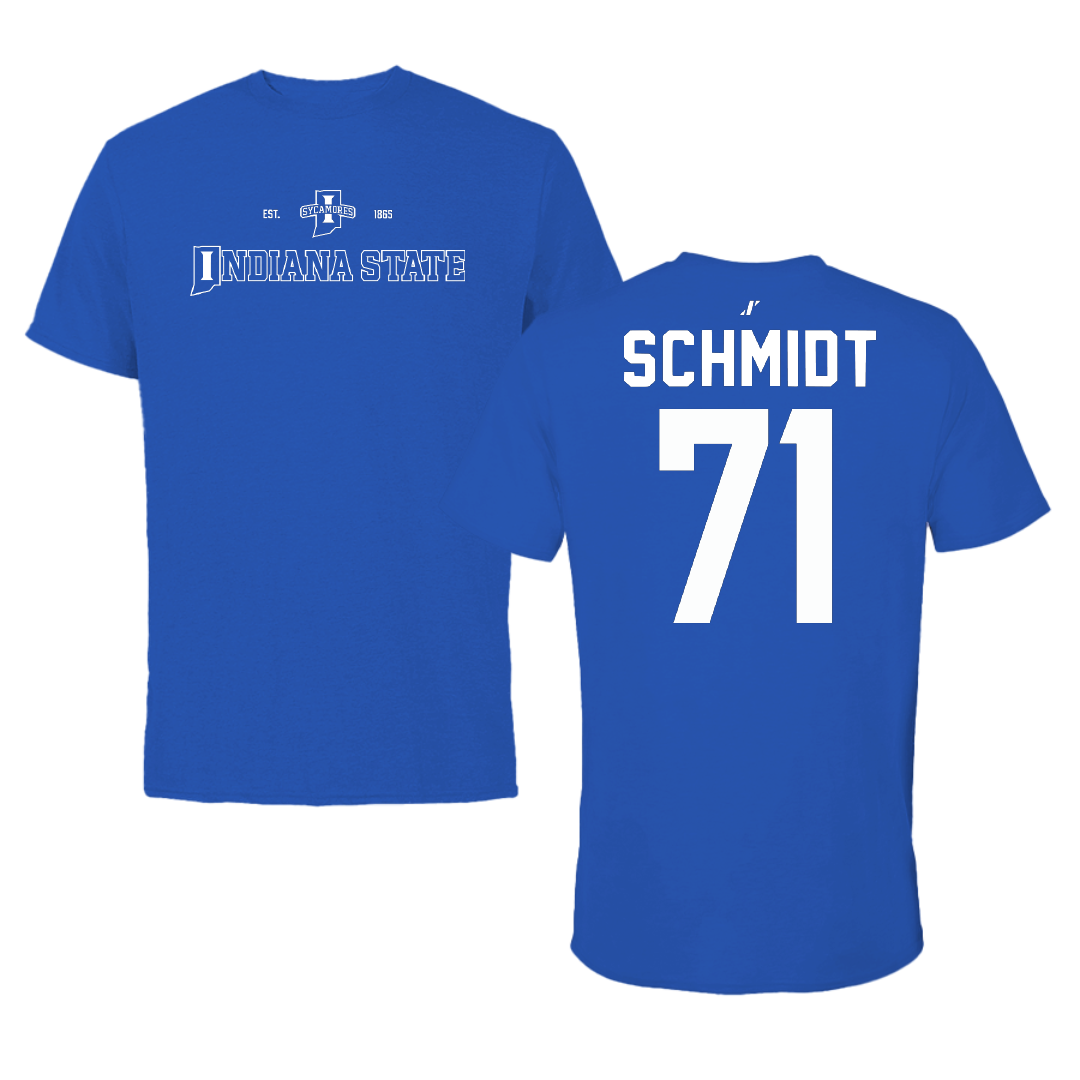 Indiana State University Football Blue General Tee - #71 Carter Schmidt